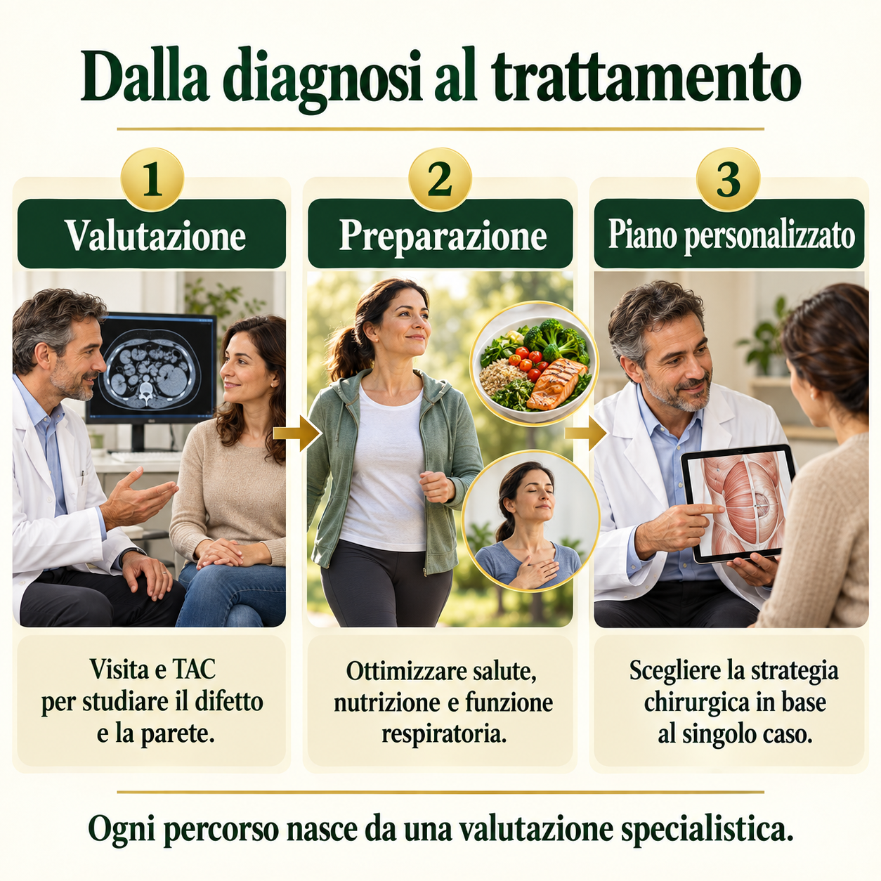 Schema del percorso dalla diagnosi al trattamento del laparocele complesso